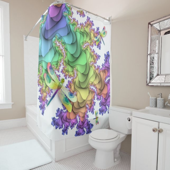 Pastel Dragonflies Shower Curtain (In Situ)