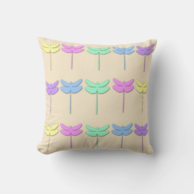 Pastel Dragonfly Pattern Throw Pillow (Front)
