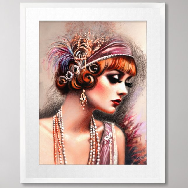 Pastel Drawing 1920's Flapper Girl Red Hair Poster (Creator Uploaded)