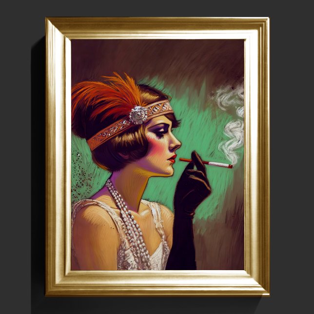 Pastel Drawing 1920's Flapper Girl Smoking III Poster (Creator Uploaded)