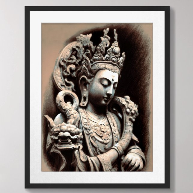 Pastel Drawing Ancient Asian Stone Sculpture Poster (Creator Uploaded)