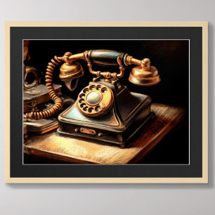 Pastel Drawing Antique Phone from 1930's Era Poster