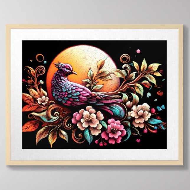 Pastel Drawing Asian Floral Pheasant Poster (Creator Uploaded)