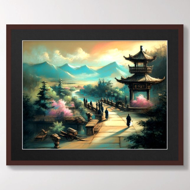Pastel Drawing Asian Pagoda and Bridge Poster (Creator Uploaded)