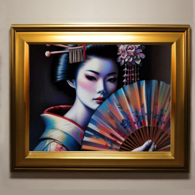 Pastel Drawing Beautiful Japanese Woman Fan Poster (Creator Uploaded)