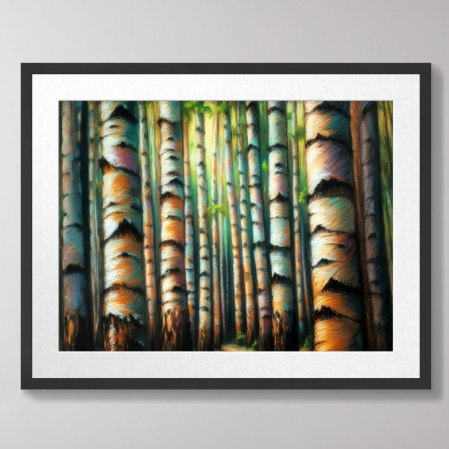 Pastel Drawing Birch Tree Forest Trunks Poster (Creator Uploaded)