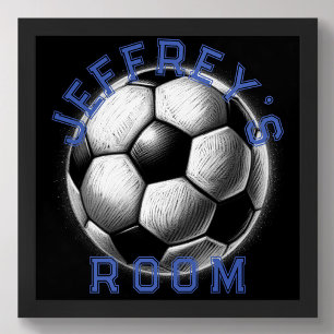 Pastel Drawing Black White Soccer Ball Personalize Poster