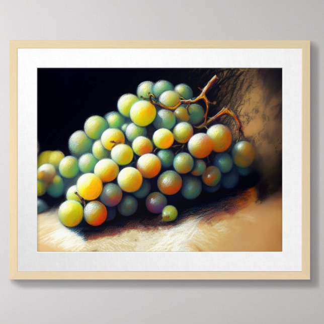 Pastel Drawing Bunch of Green Grapes Still Life Poster (Creator Uploaded)