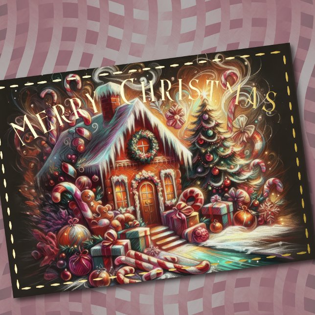 Pastel Drawing Christmas Holiday Gingerbread House Card (Creator Uploaded)