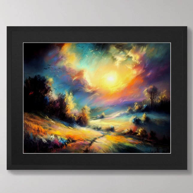Pastel Drawing Colourful Nighttime Landscape Moon Poster (Creator Uploaded)