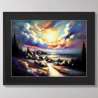 Pastel Drawing Colourful Nighttime Landscape Poster