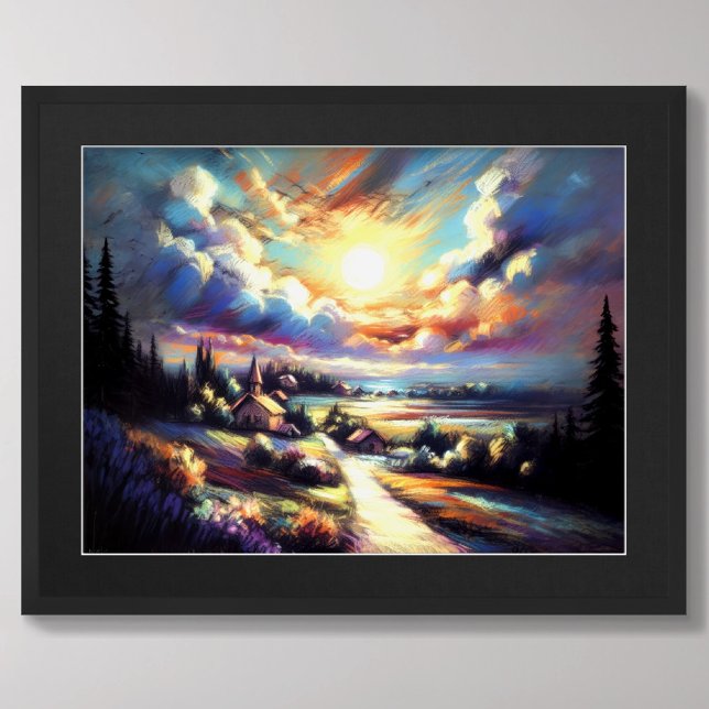 Pastel Drawing Colourful Nighttime Landscape  Poster (Creator Uploaded)