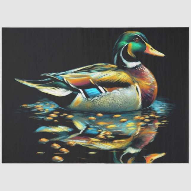 Pastel Drawing Duck on Water Tissue Paper (Front)