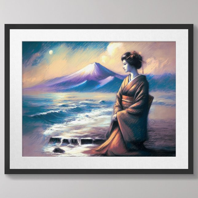 Pastel Drawing Geisha Ocean Fuji Poster (Creator Uploaded)