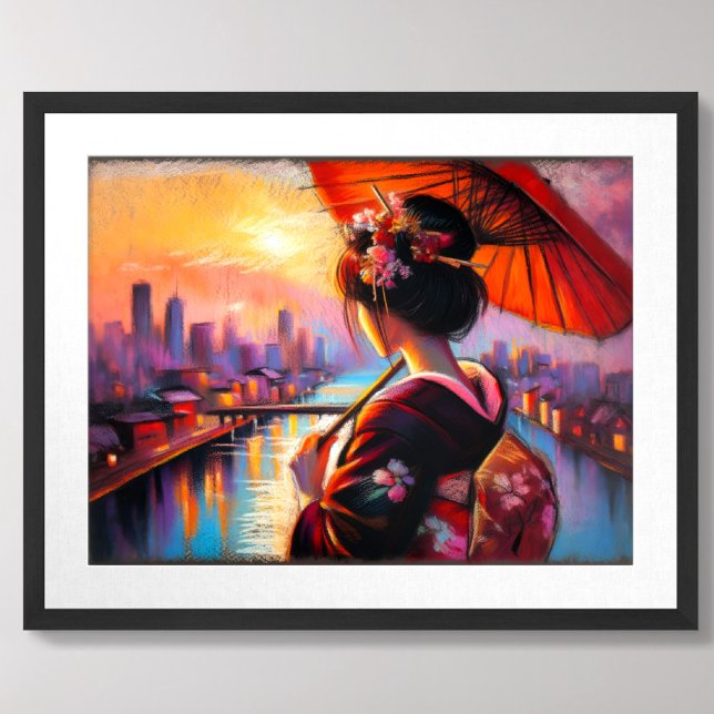Pastel Drawing Geisha Sunset Umbrella Poster (Creator Uploaded)