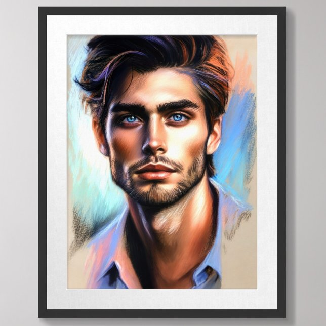 Pastel Drawing Handsome Attractive Blue Eyed Man Poster (Creator Uploaded)