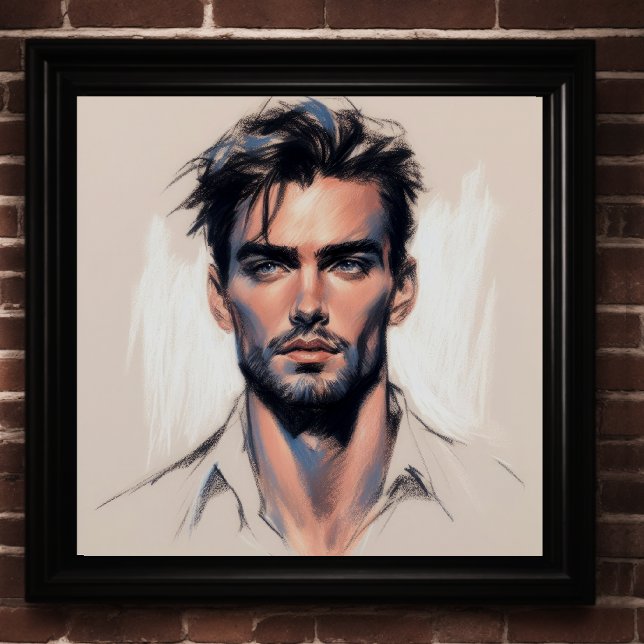 Pastel Drawing Handsome Man Blue Eyes Beard Poster (Creator Uploaded)