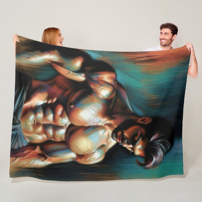 Pastel Drawing Handsome Shirtless Man Fleece Blanket (In Situ)