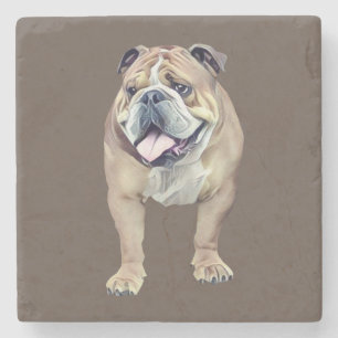 Pastel Drawing Happy Bulldog Marble Stone Coaster