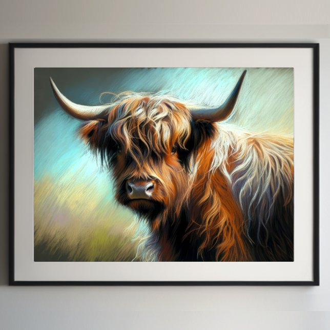 Pastel Drawing Highland Cow  Poster (Creator Uploaded)