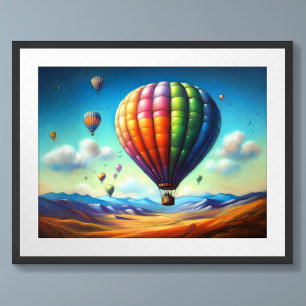 Pastel Drawing Hot Air Balloons Over Landscape Poster