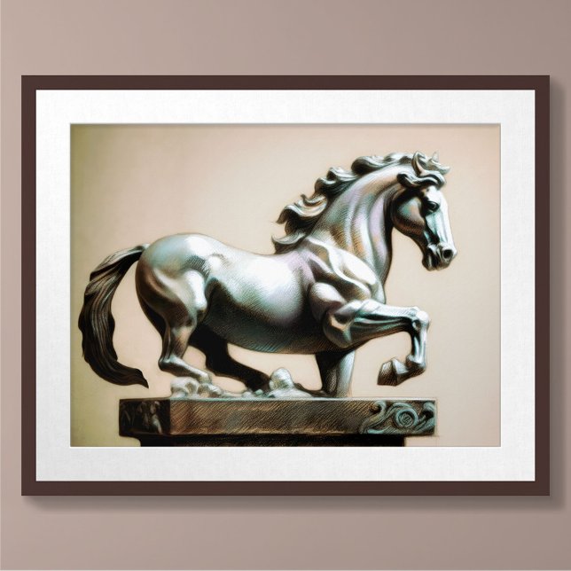 Pastel Drawing Kneeling Horse Statue Poster (Creator Uploaded)