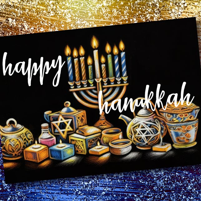 Pastel Drawing Menorah Hanukkah Candles Holiday Card (Creator Uploaded)