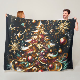 Pastel Drawing of a Christmas Tree Whimsical Fleece Blanket