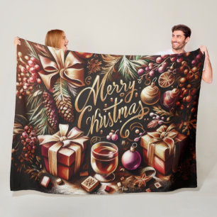 Pastel Drawing of a Christmas Whimsical Fleece Blanket