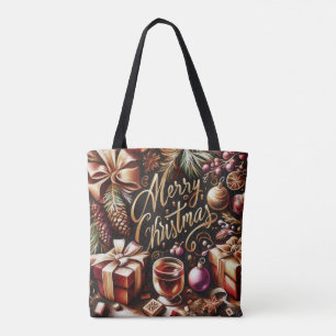 Pastel Drawing of a Christmas Whimsical Tote Bag