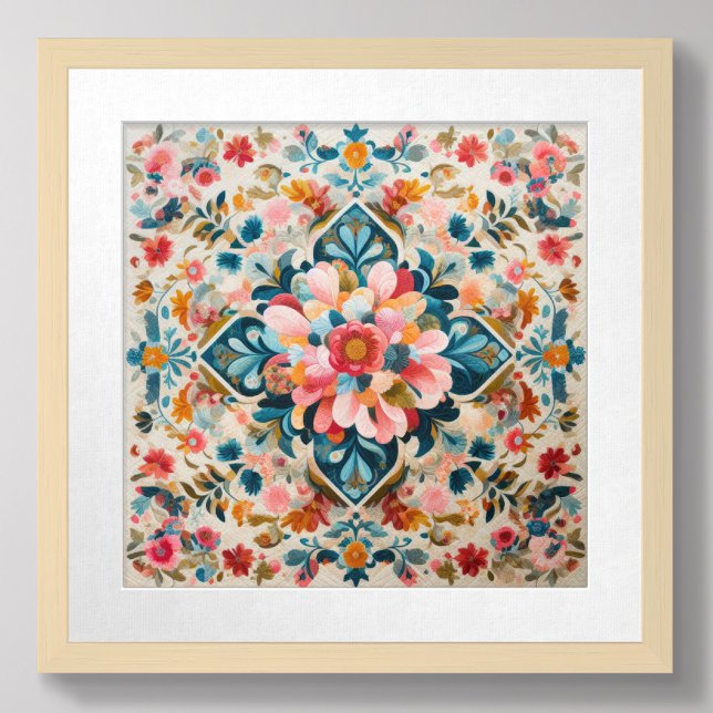 Pastel Drawing of a Floral Pattern Block Poster (Creator Uploaded)
