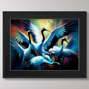 Pastel Drawing of Chinese Red-Crowned Cranes Poster