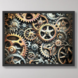 Pastel Drawing of Cogs Gears Steampunk Poster