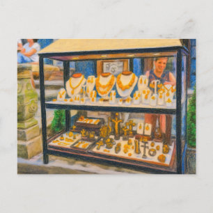 Pastel drawing of Danzig amber street with shop Holiday Postcard
