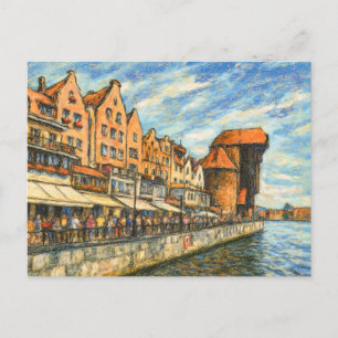 Pastel drawing of Danzig historic crane gate in da Holiday Postcard