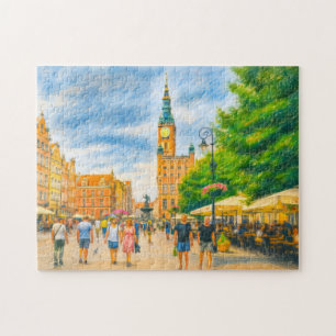 Pastel drawing of Danzig’s Long Market with church Jigsaw Puzzle