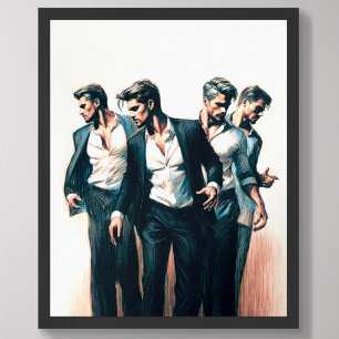 Pastel Drawing of Men Movement Poster