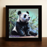 Pastel Drawing of Panda Bear Bamboo III