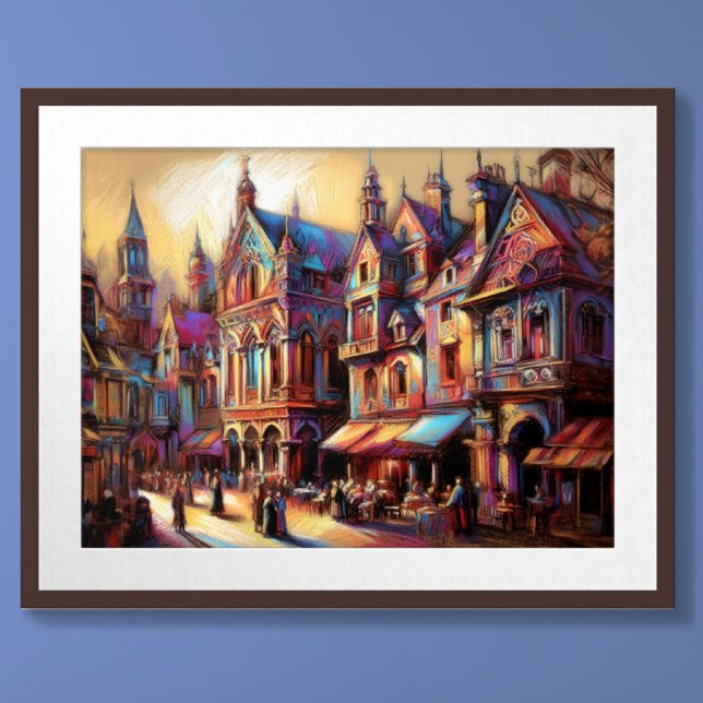 Pastel Drawing Old European Town Poster (Creator Uploaded)