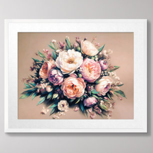 Pastel Drawing Peony Bouquet Pink Poster