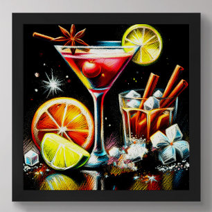 Pastel Drawing Pink Cocktail Citrus Slices Spices Poster