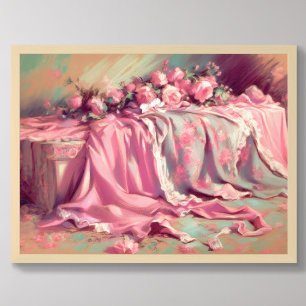 Pastel Drawing Pink Fabric and Roses Poster