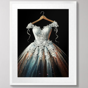 Pastel Drawing Wedding Dress on Hanger Poster
