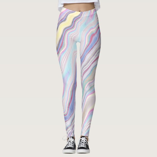 Pastel Dream Marble Waves Leggings (Front)