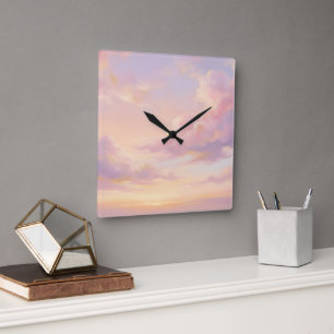Pastel Dream: Renaissance-Style Modern Sky Study Square Wall Clock