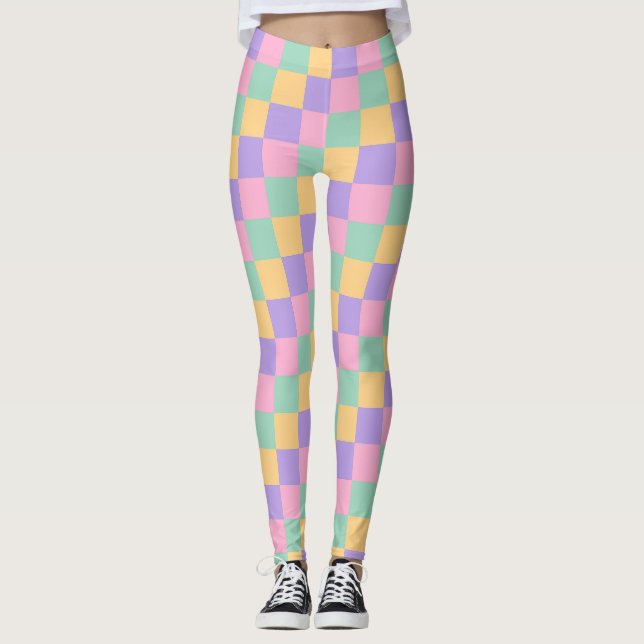 Pastel Dreams Chequerboard Pattern Leggings (Front)