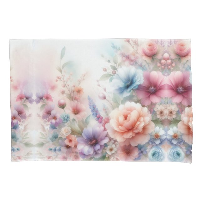 Pastel Dreamscape  Watercolor Floral  Pillowcase (Front)
