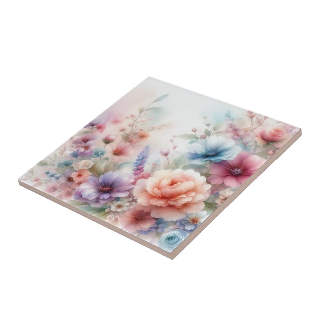 Pastel Dreamscape  Watercolor Floral Tile (Side)
