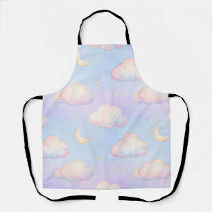 Pastel Dreamy Clouds Crescent Moon Pattern Apron