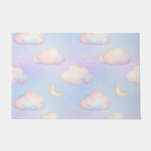 Pastel Dreamy Clouds Crescent Moon Pattern Doormat
